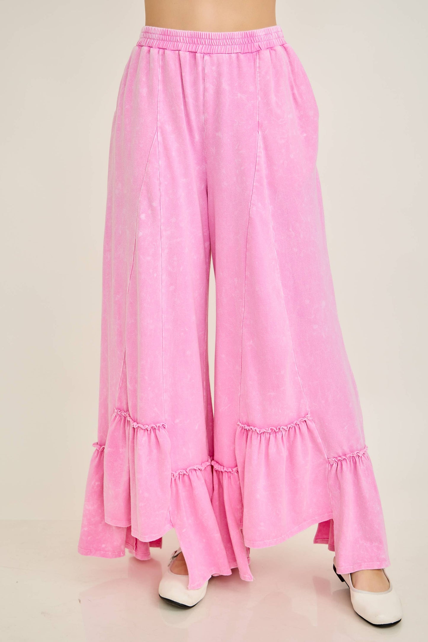 Pink Mineral Washed Jersey Tiered Skirt Pants