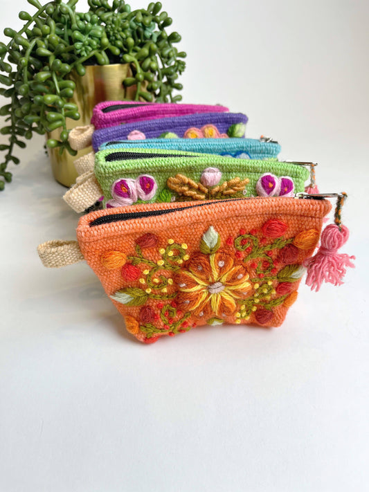 Hand Embroidered Small Floral Pouch