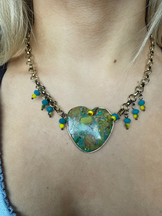 Turquoise Bead Heart Necklace
