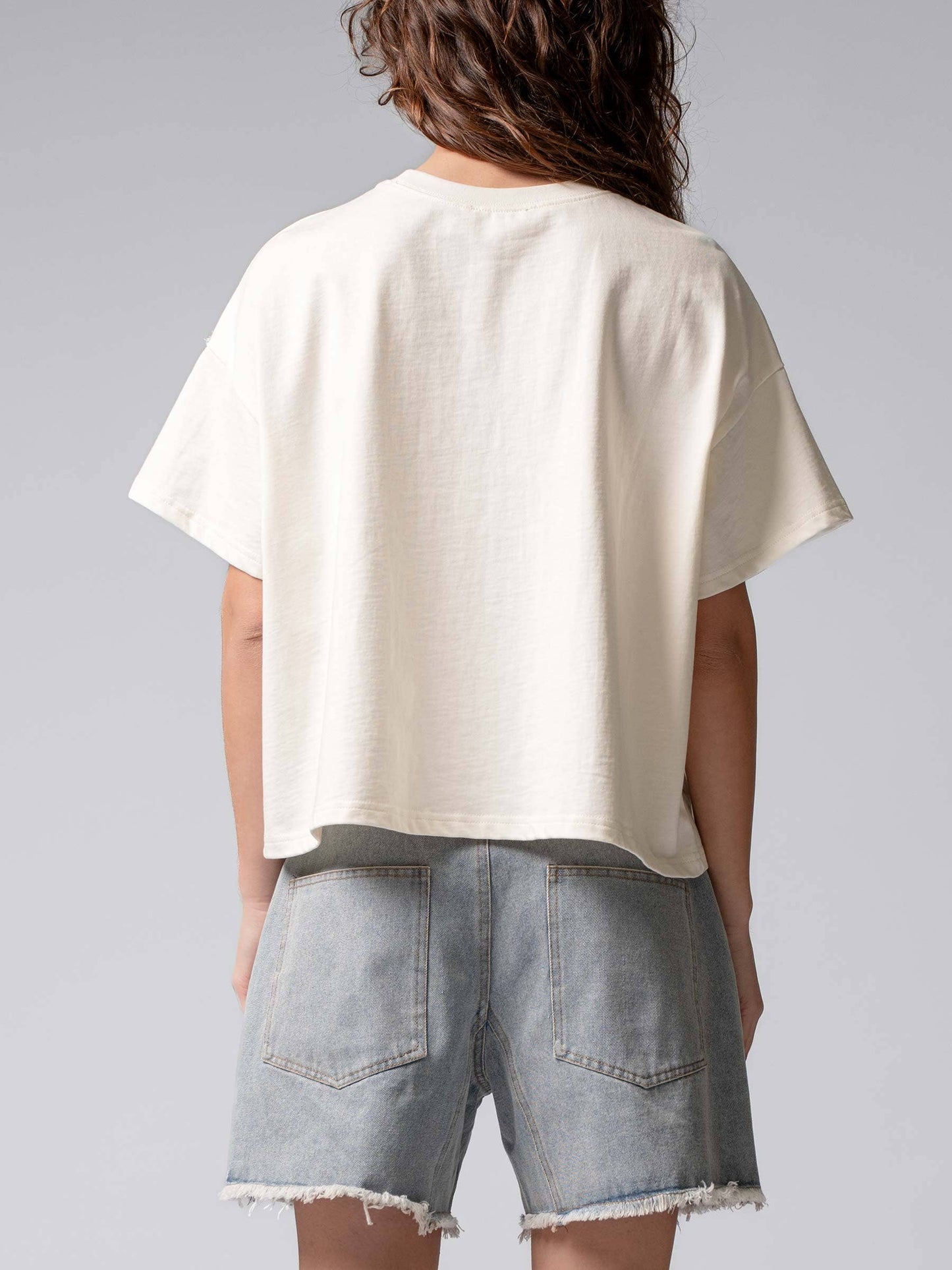 Distressed Denim Star Appliqué Cotton Tee