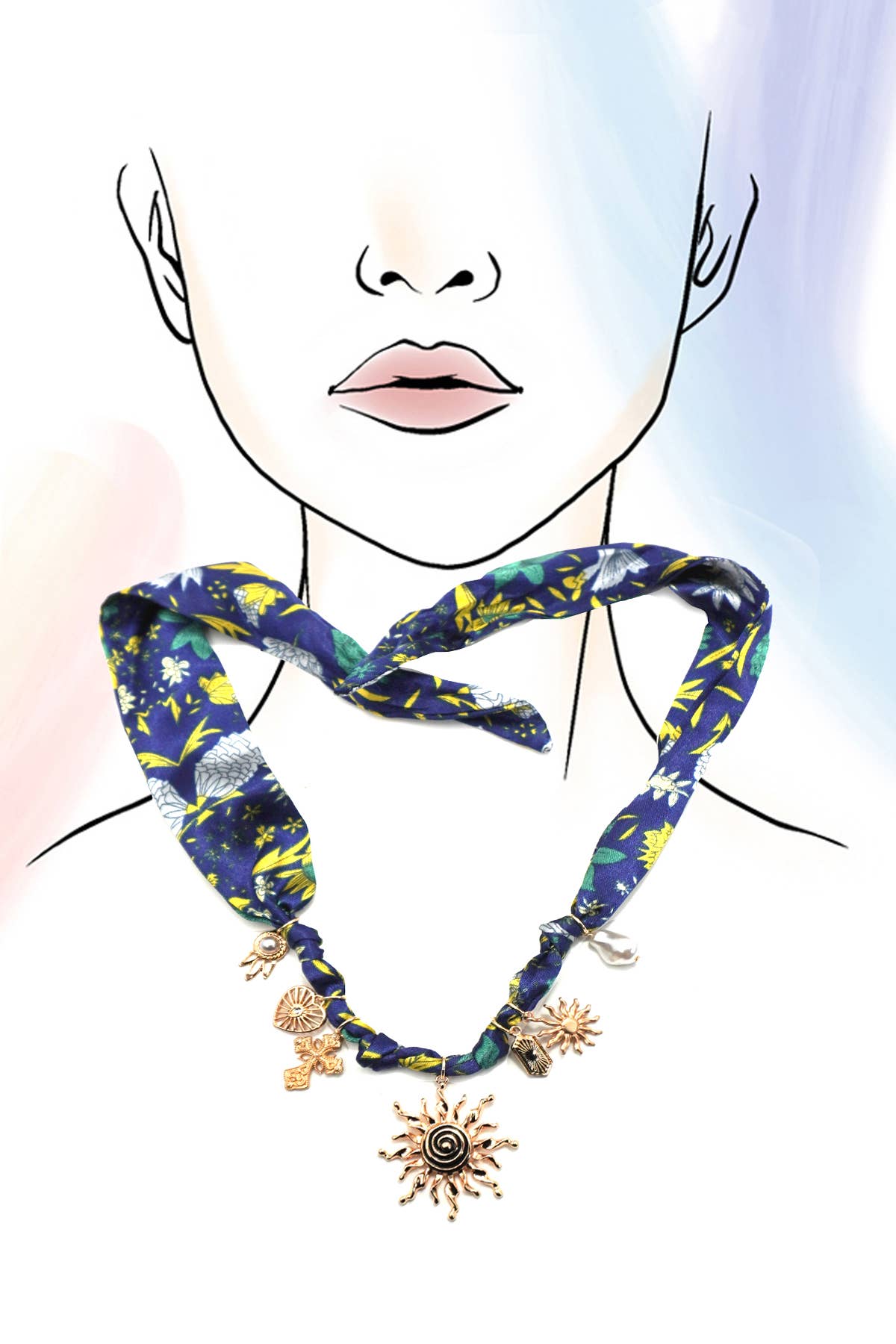 SCARF CHARM NECKLACE-FISH SUN PEARL HEART