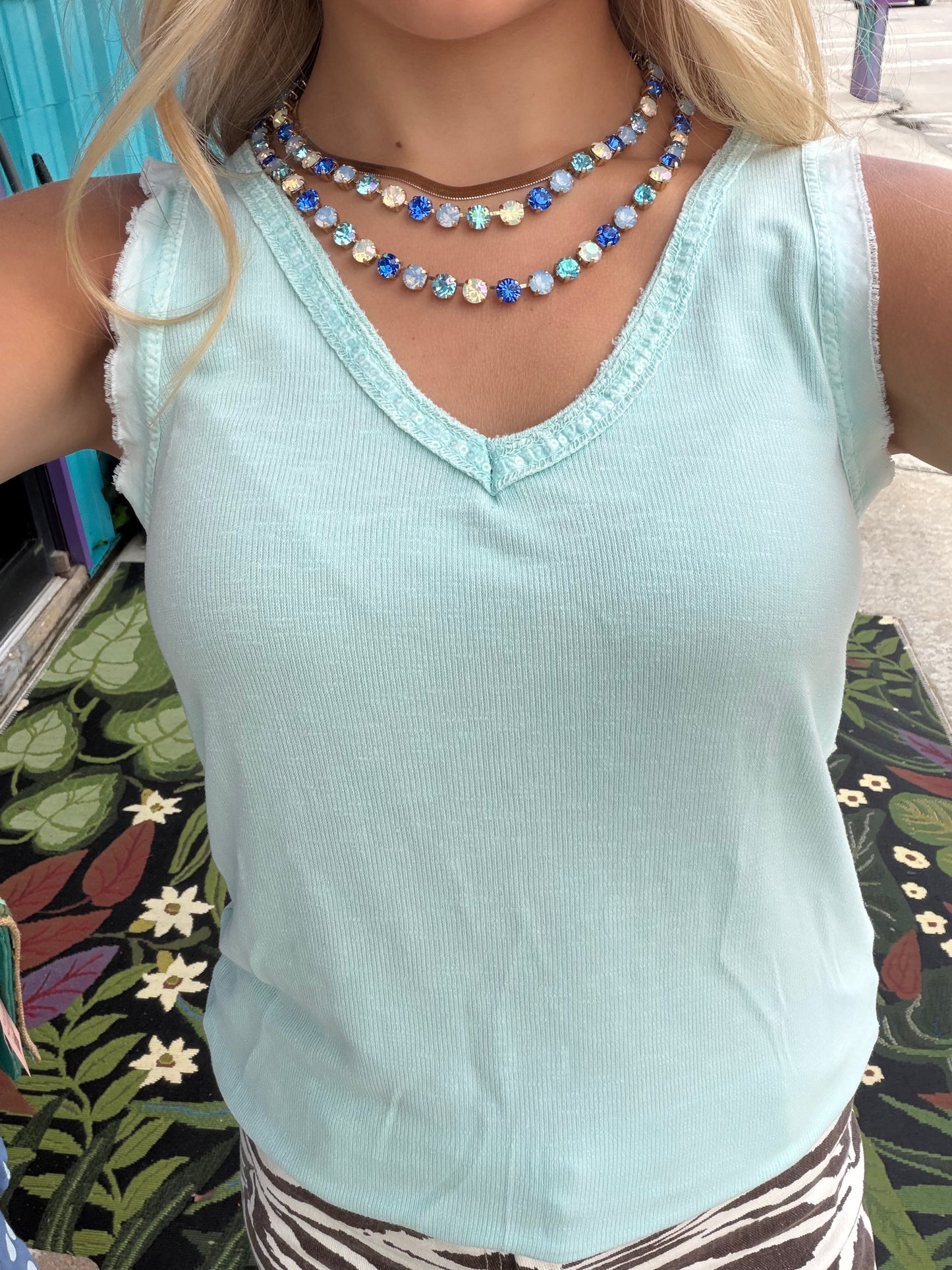Sequin Tank Tops V-Neck