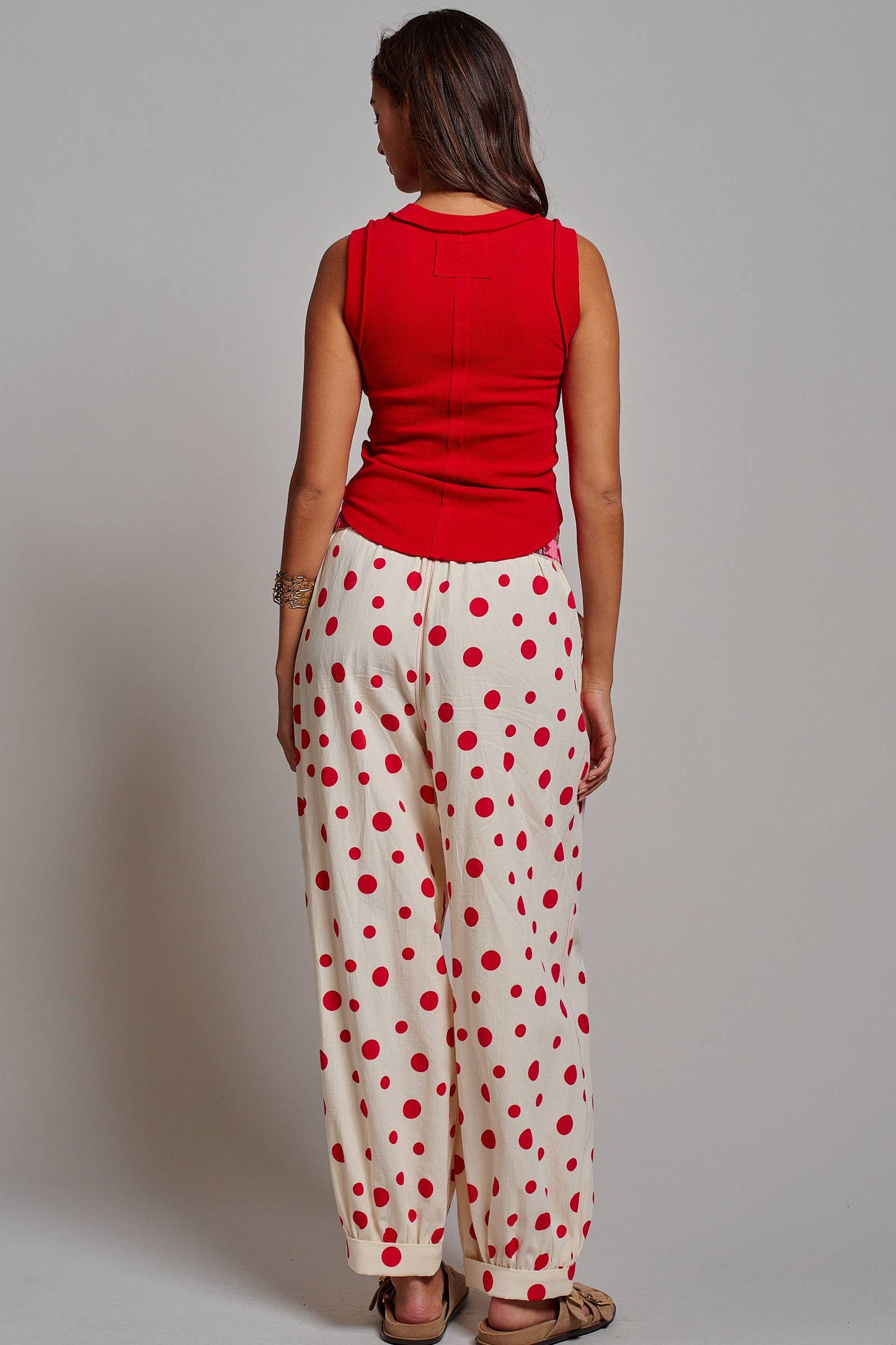Retro Polka Dot Elastic Waist Wide-Leg Pants