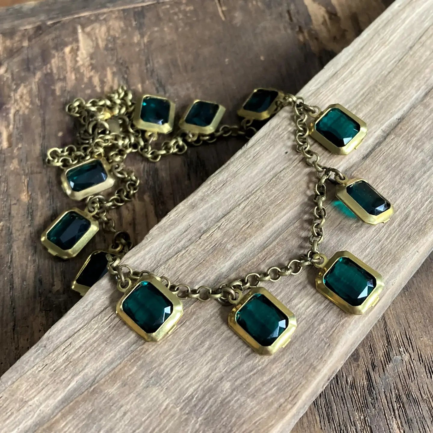 Emerald Jewel Brass Choker Necklace