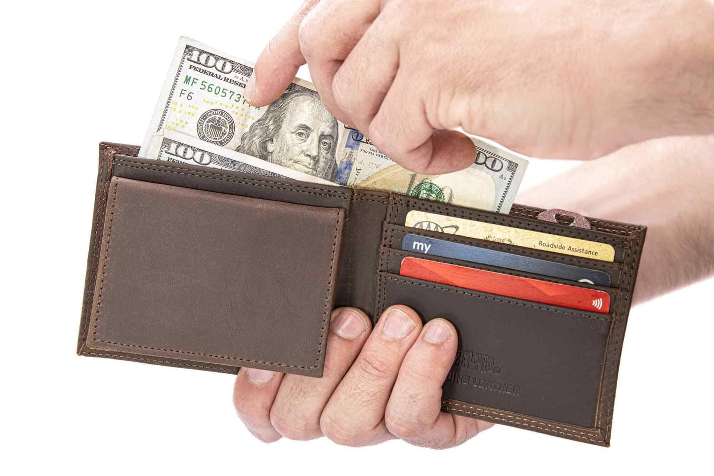 Dolphin Mahi Men's Bifold Woven Patch Leather Wallet.