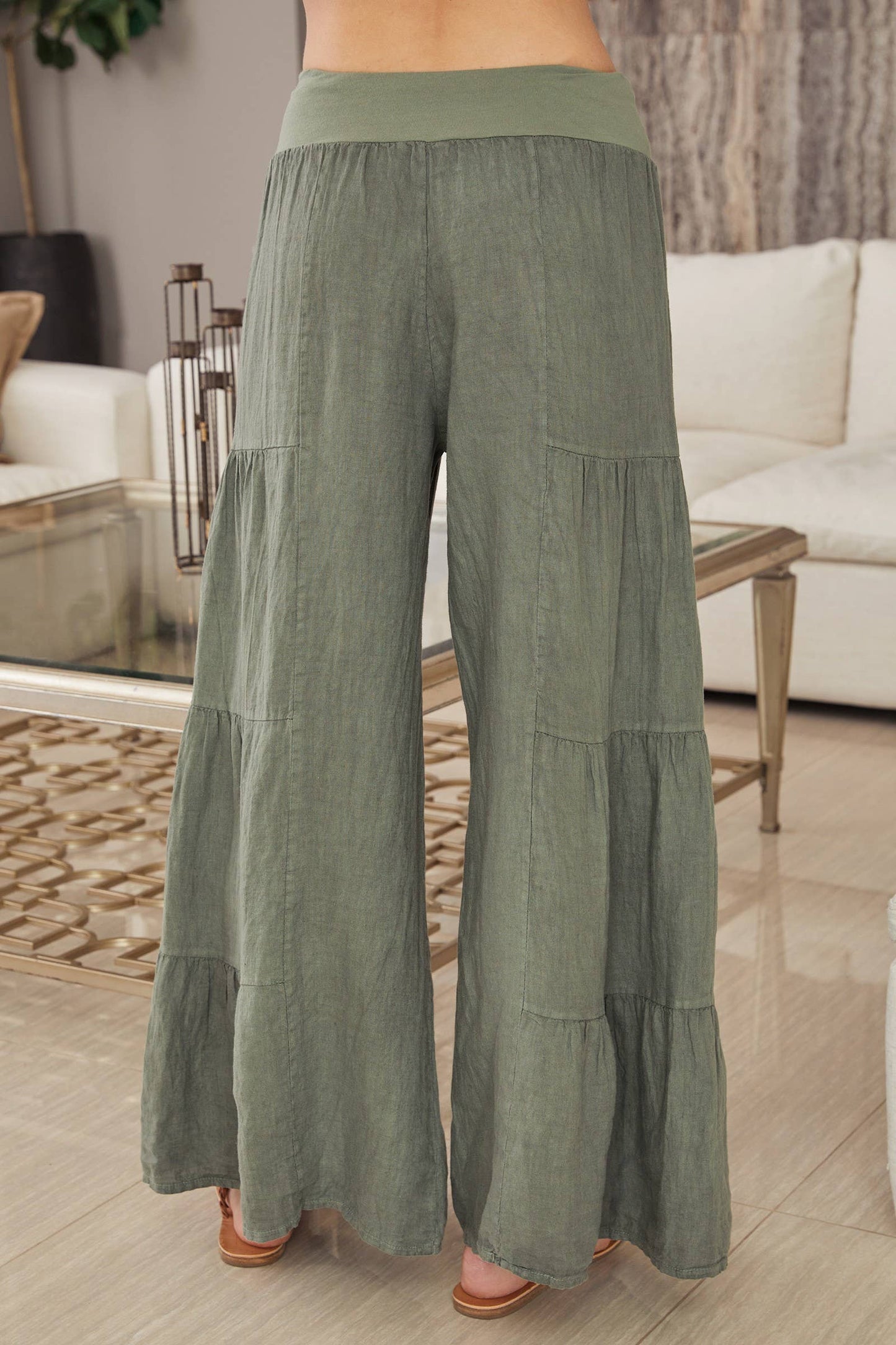 Linen Tiered Palazzo Pants