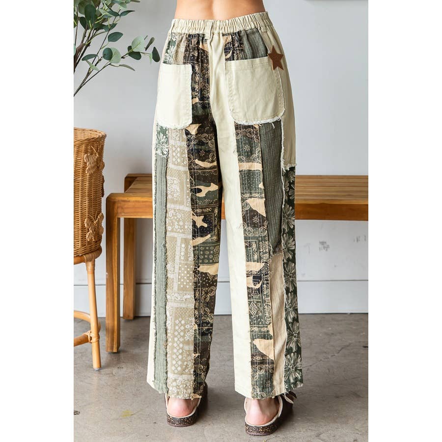 MINERAL WASHED PATCHWORK TWILL PANTS