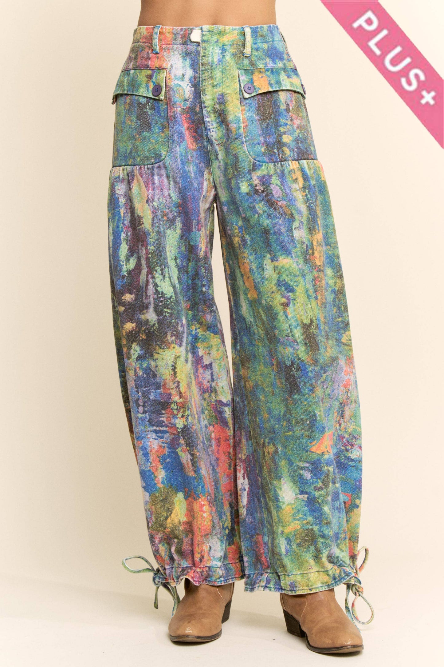 PLUS SIZE DENIM WIDE OPEN MID HIGH WAIST PANT