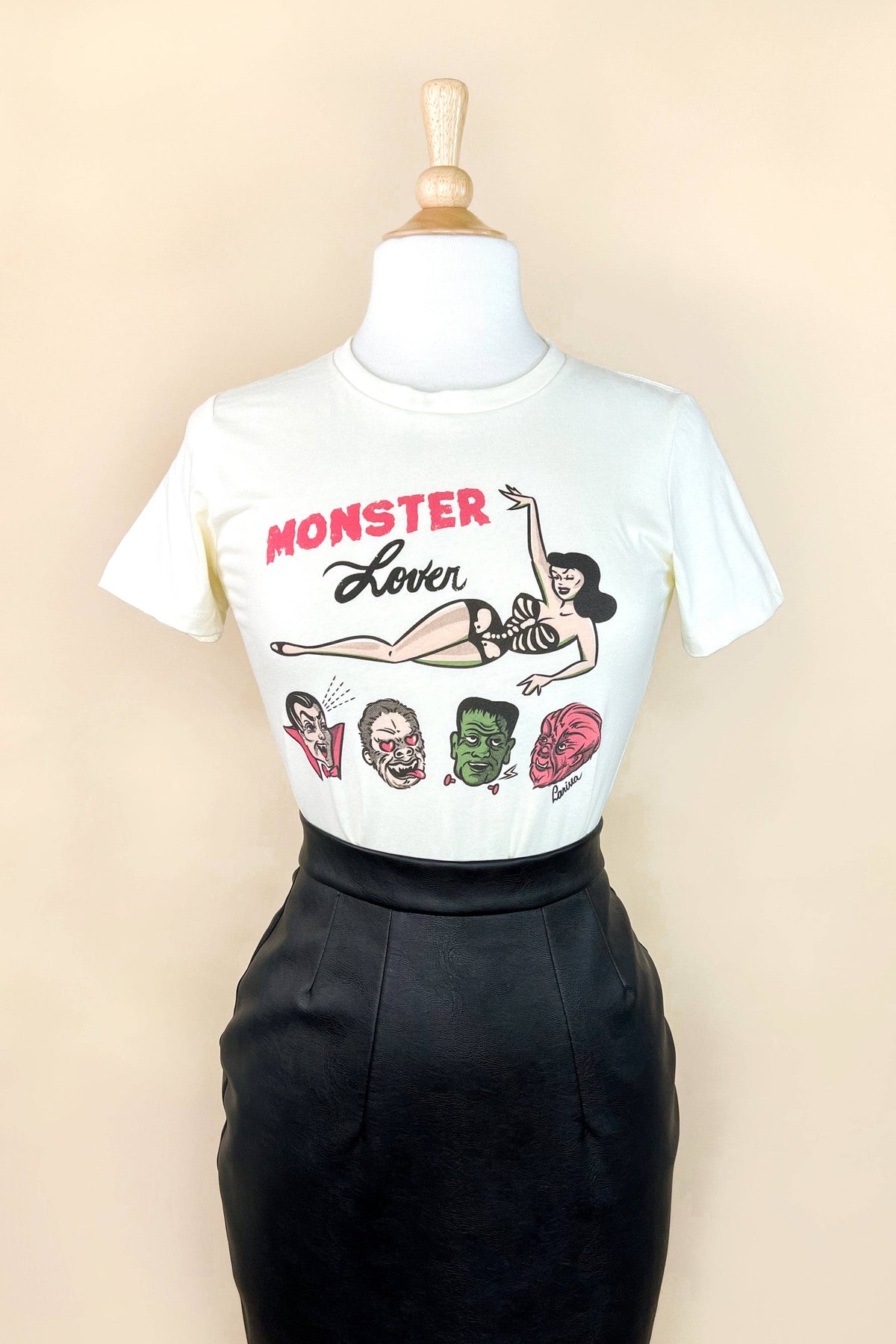 Monster Lover Fitted Tee in Ivory