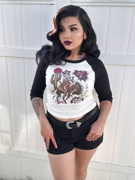 Rodeo Queen Cropped Baby 3/4 Raglan tee