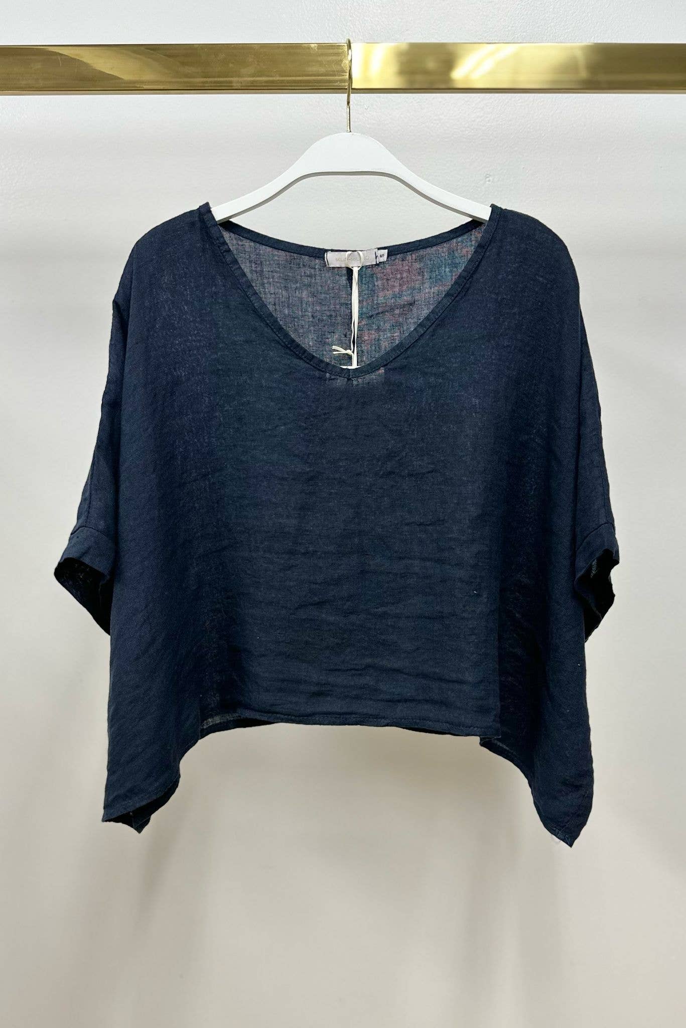 Navy Linen Dolman Sleeve Crop Top