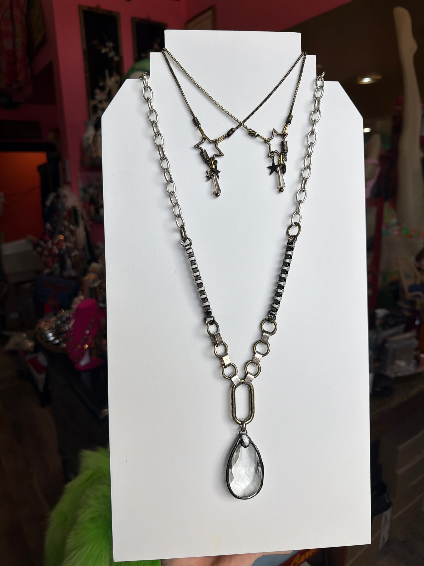 Steam punk crystal drop necklace