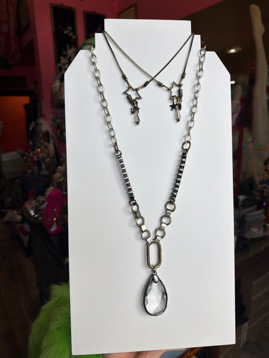 Steam punk crystal drop necklace