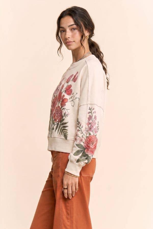 Vintage Botanical Floral Cropped Sweatshirt