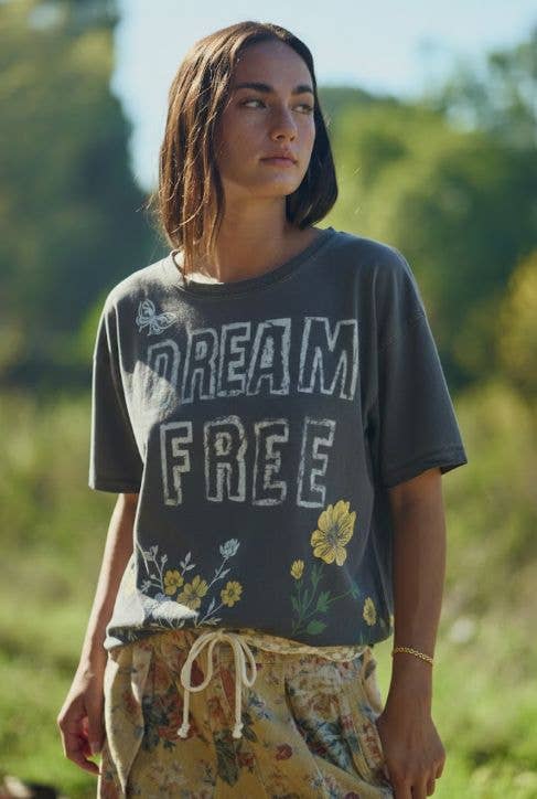 DREAM FREE FLORAL GRAPHIC MINERAL WASH TOP