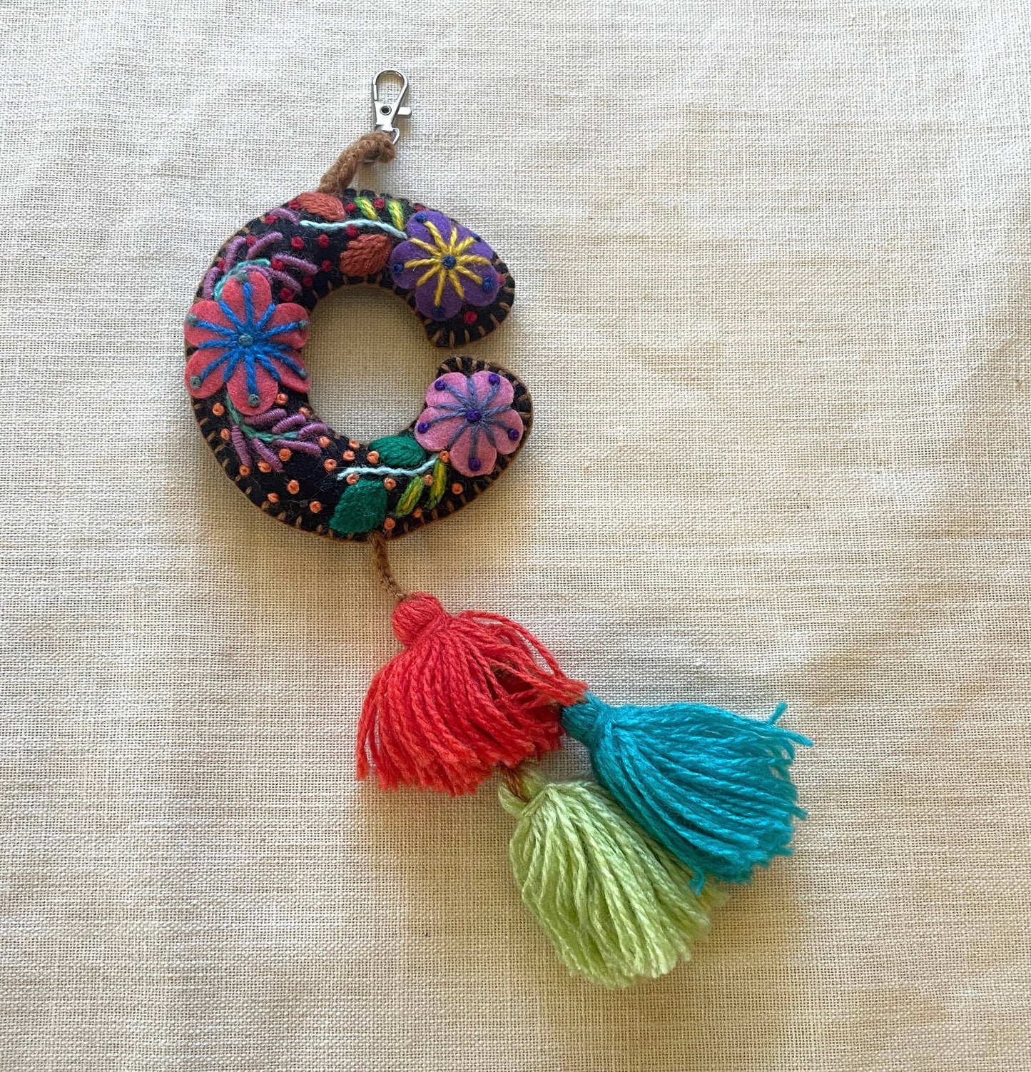 C - Hand Embroidered Keychain, Peru