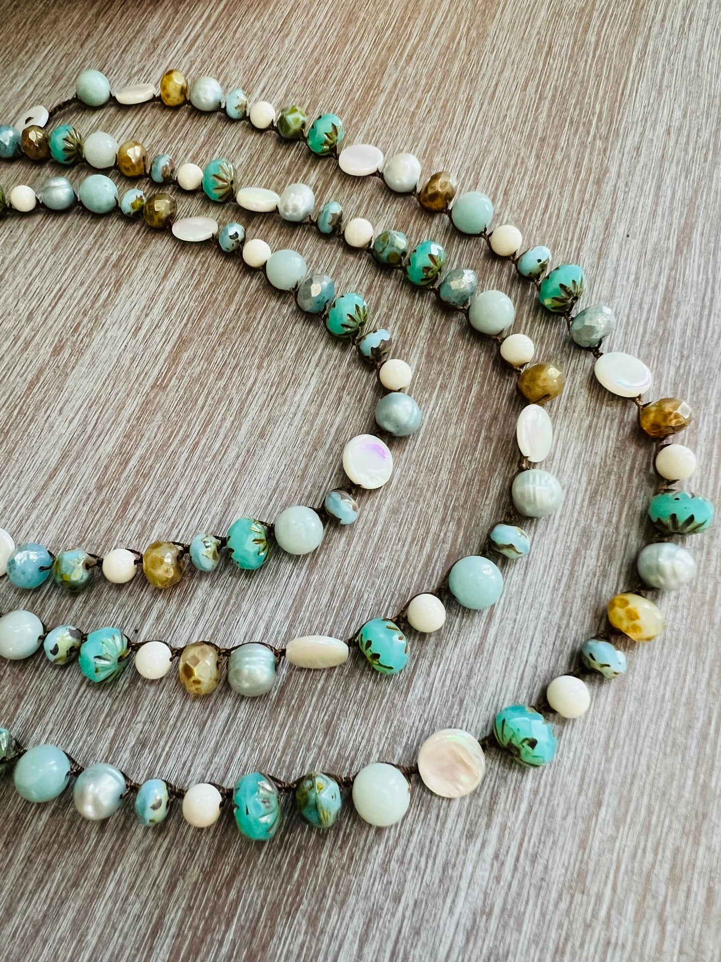 Beach Walk Necklace With Freshwater Pearls, Semi Precious