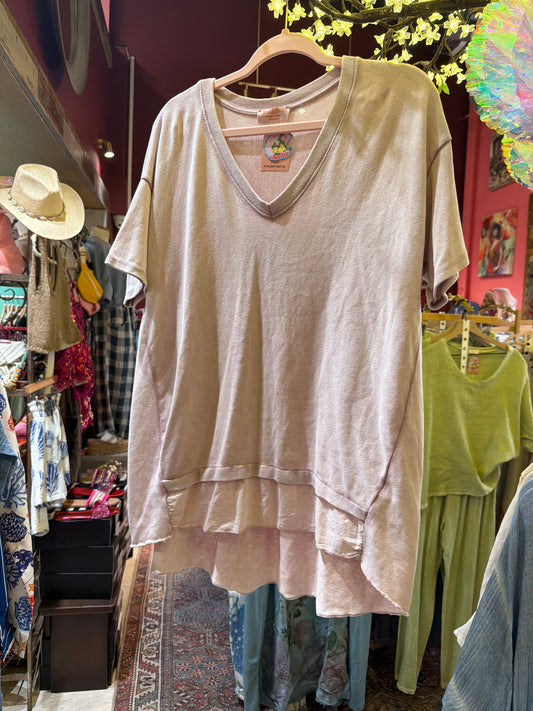 Blush Stone Wash V-Neck T-Shirt