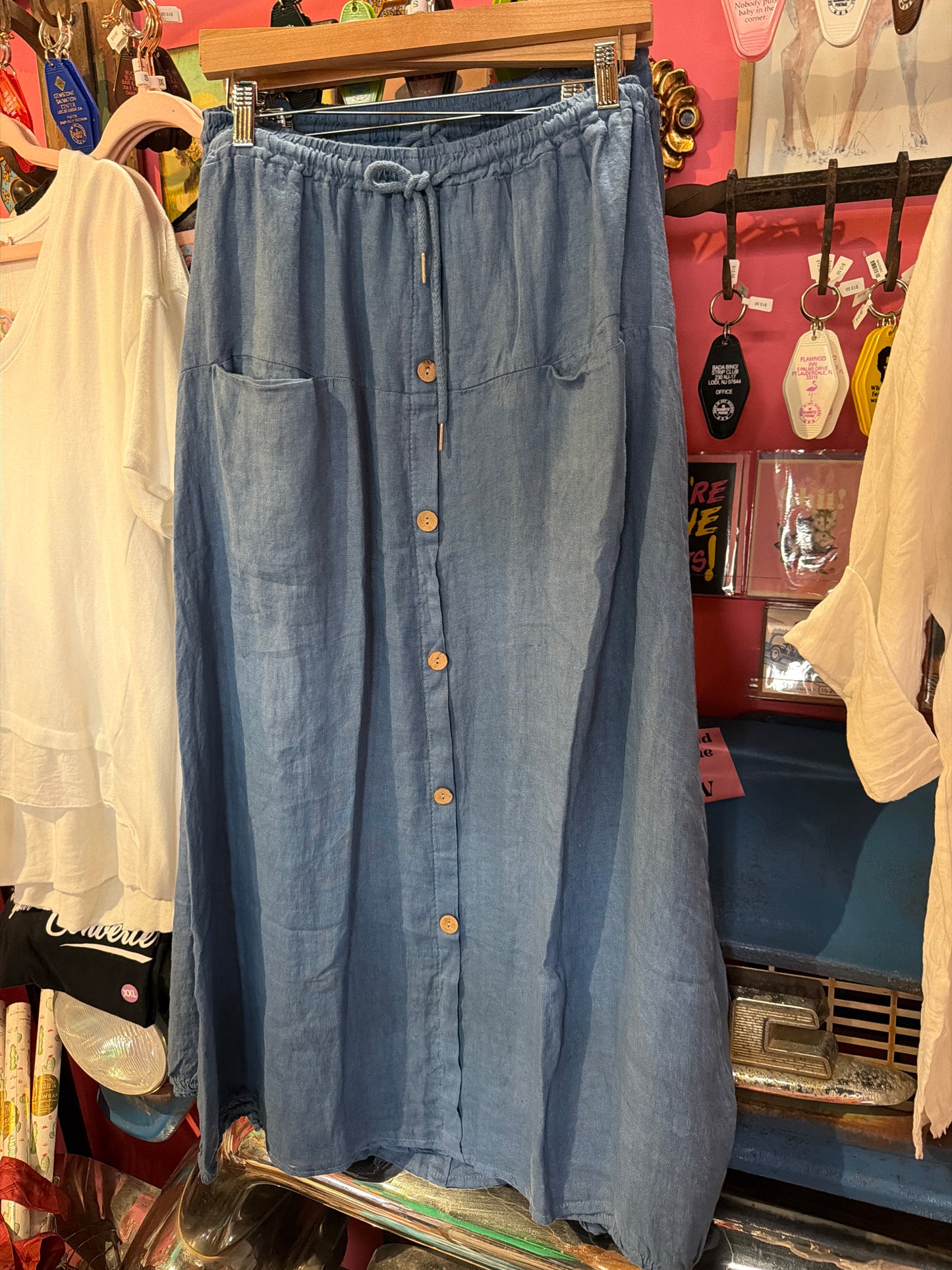 Blue Linen Button Up Skirt