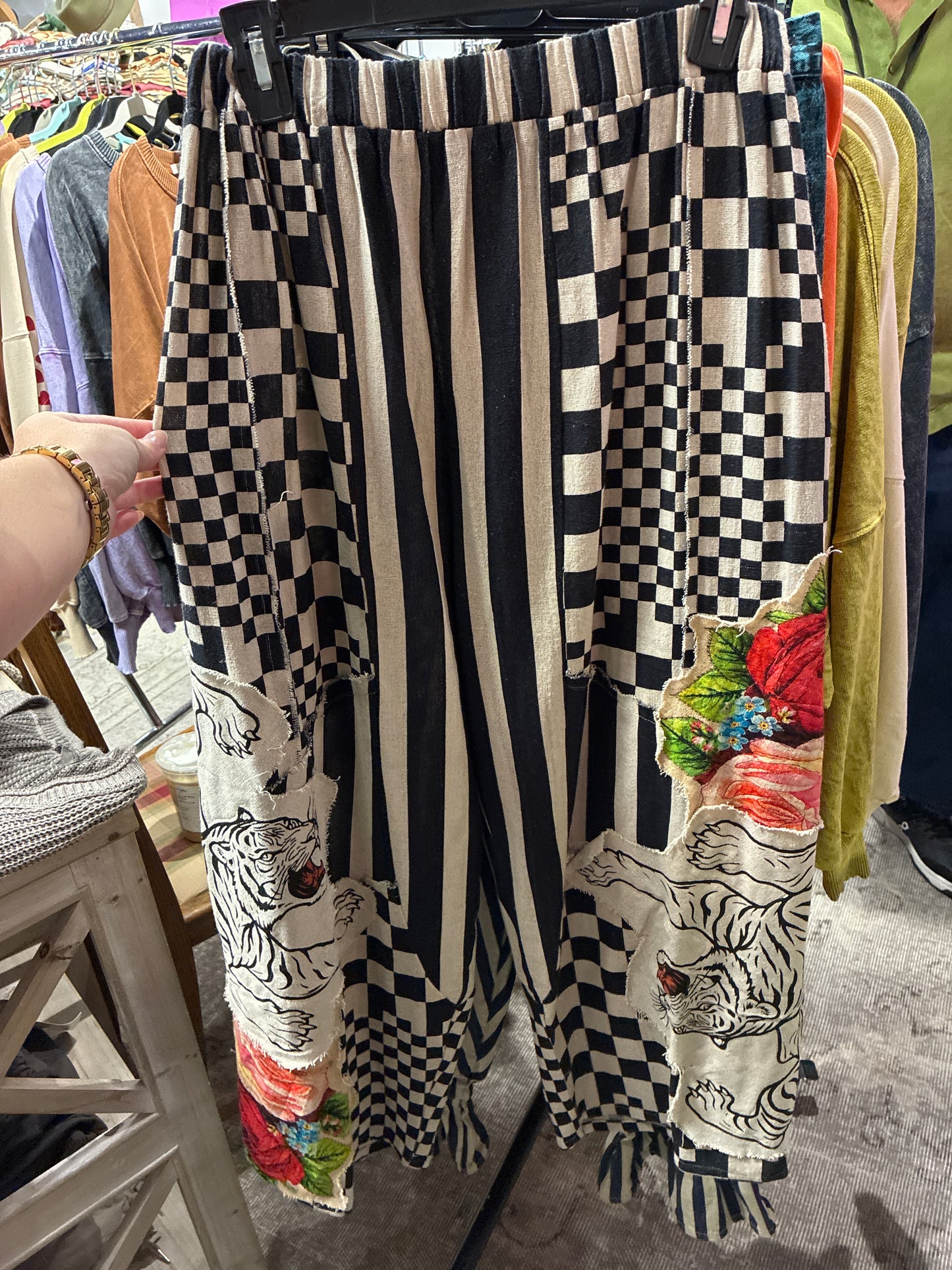 Stripe n Check Pants With Patches