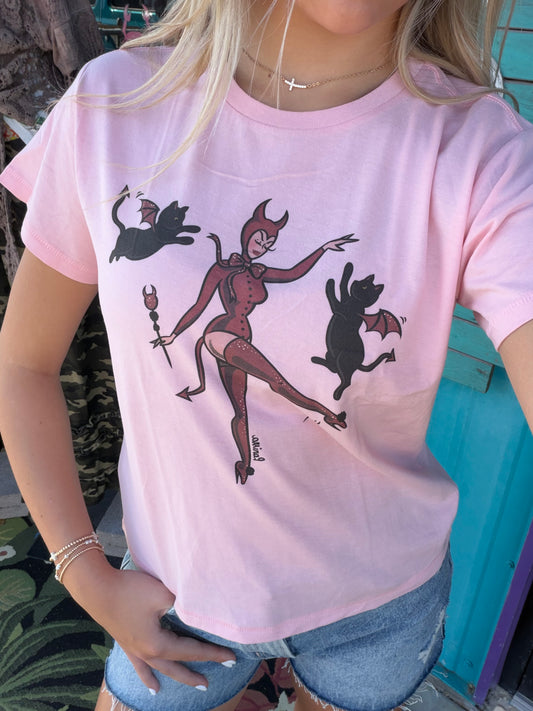Three Little Devils Mini Tee in Pink