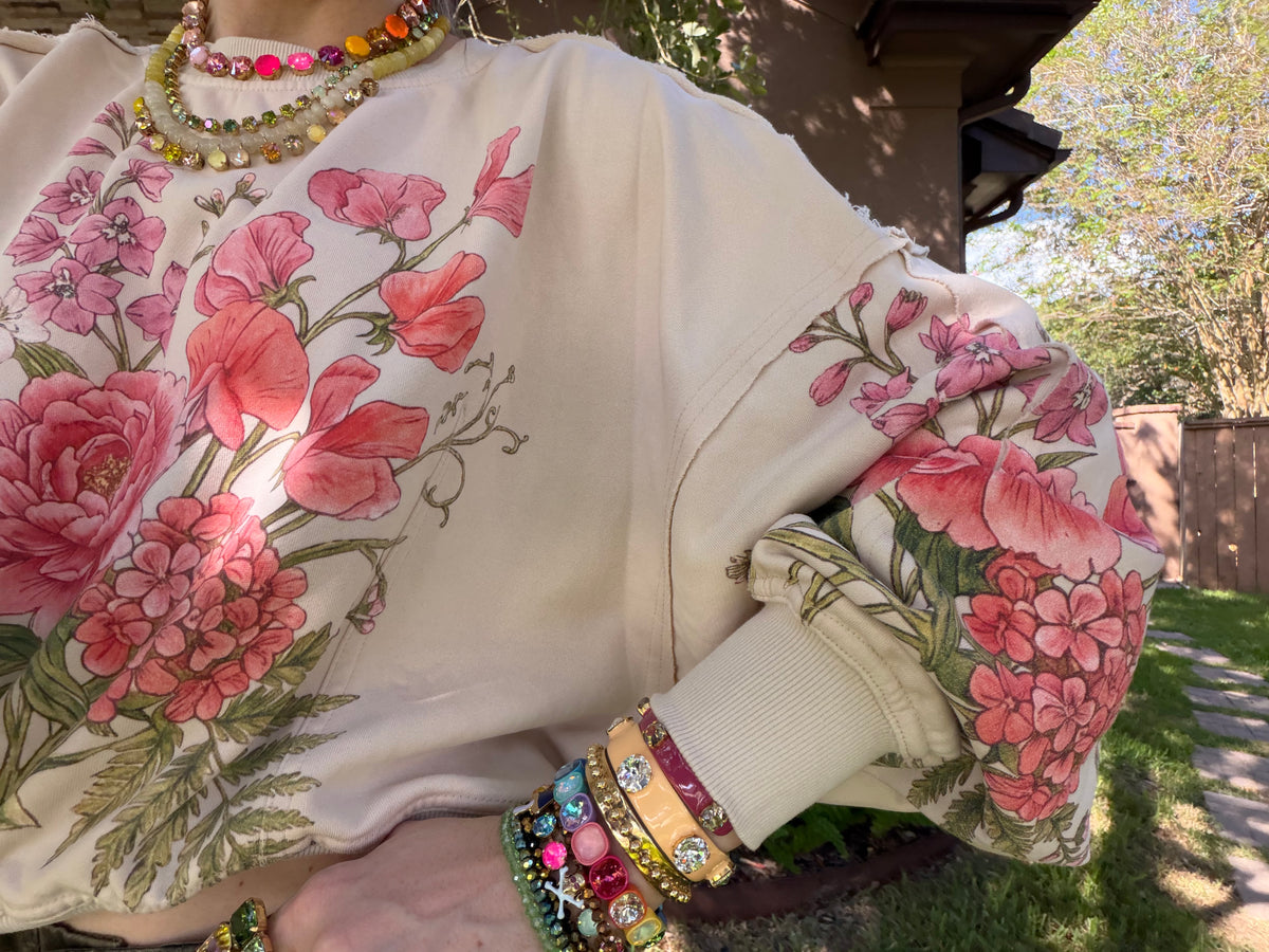 Vintage Botanical Floral Cropped Sweatshirt