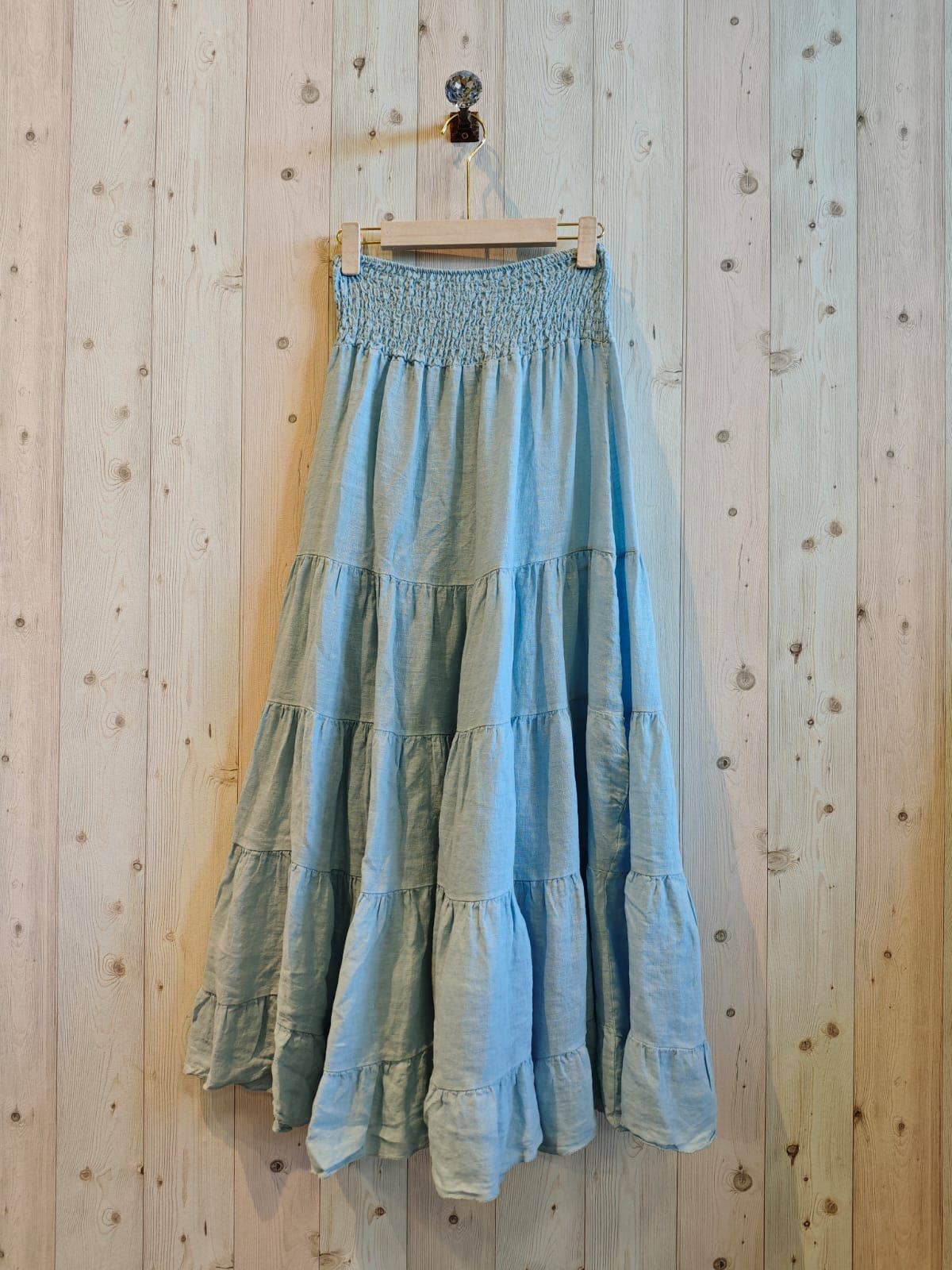 100% LINEN TIERED MAXI SKIRT