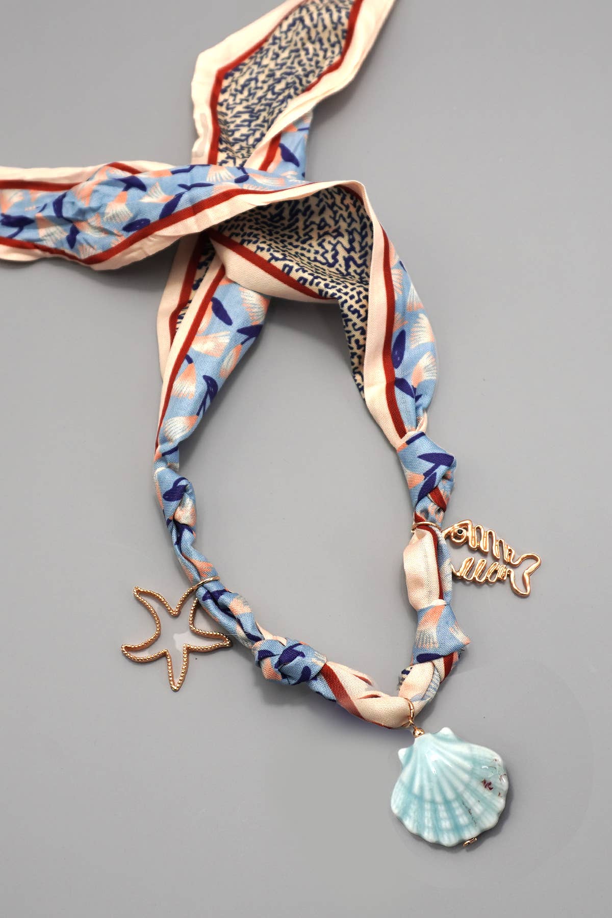 SCARF CHARM NECKLACE-CERAMIC SEASHELL STARFISH