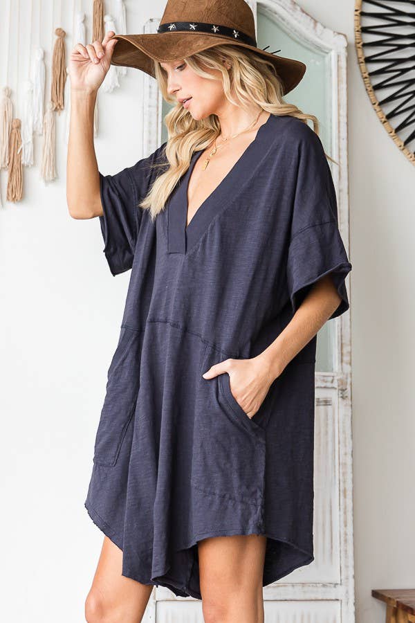 Navy Oversized Solid Romper with Pockets