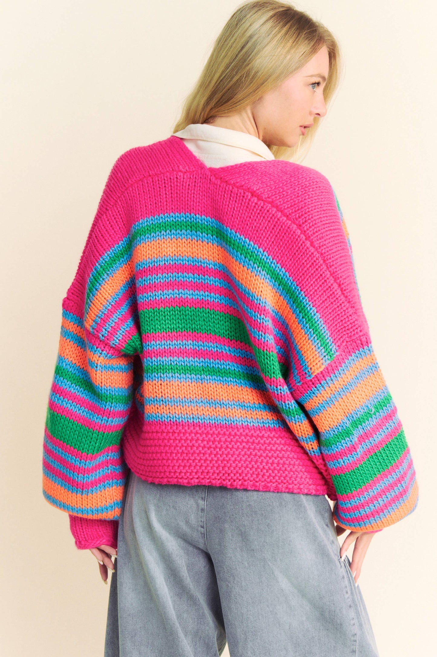 Chunky Striped Open-Front Cardigan