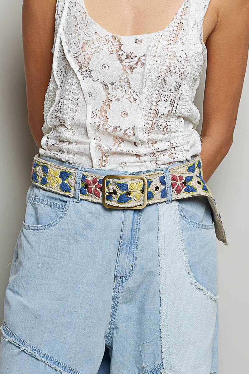 Handcrafted Flower Embroidered Bead Accessory Belt