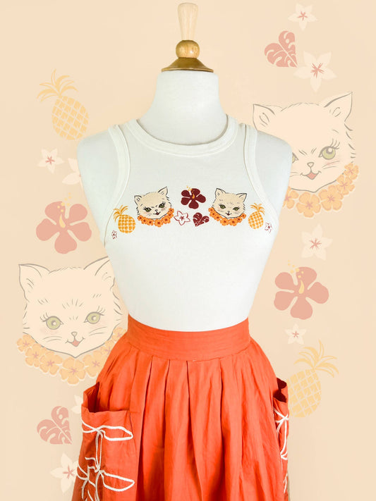 Aloha Cats Rib Racer Tank in Natural 