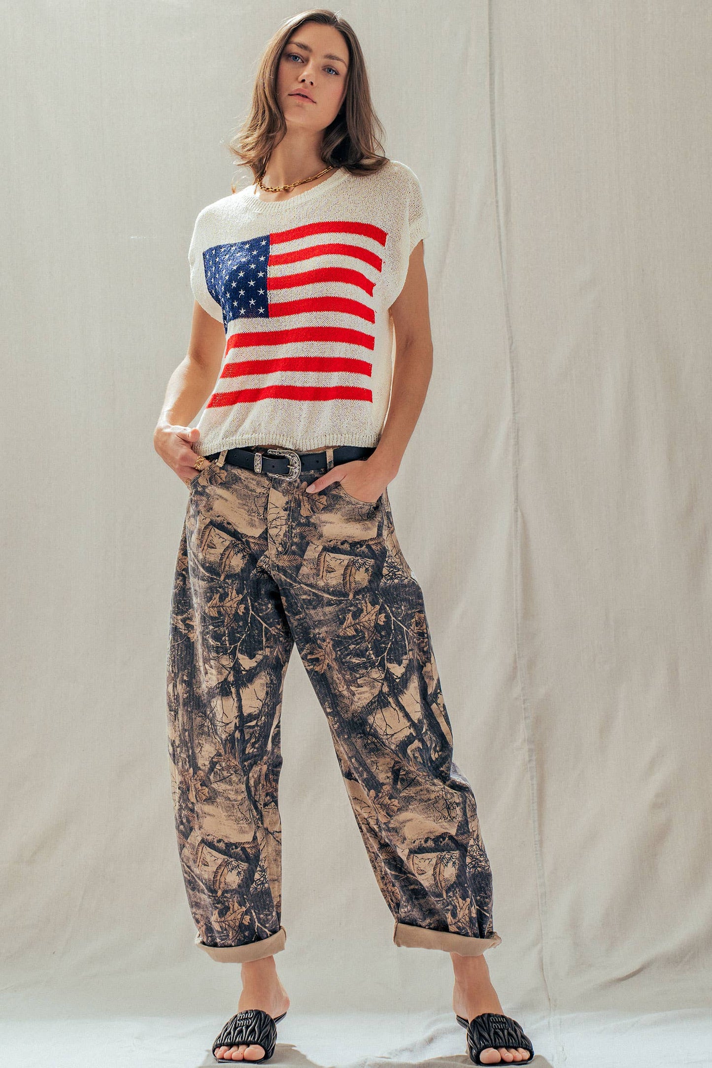 American Flag Graphic Knit Patriotic Top