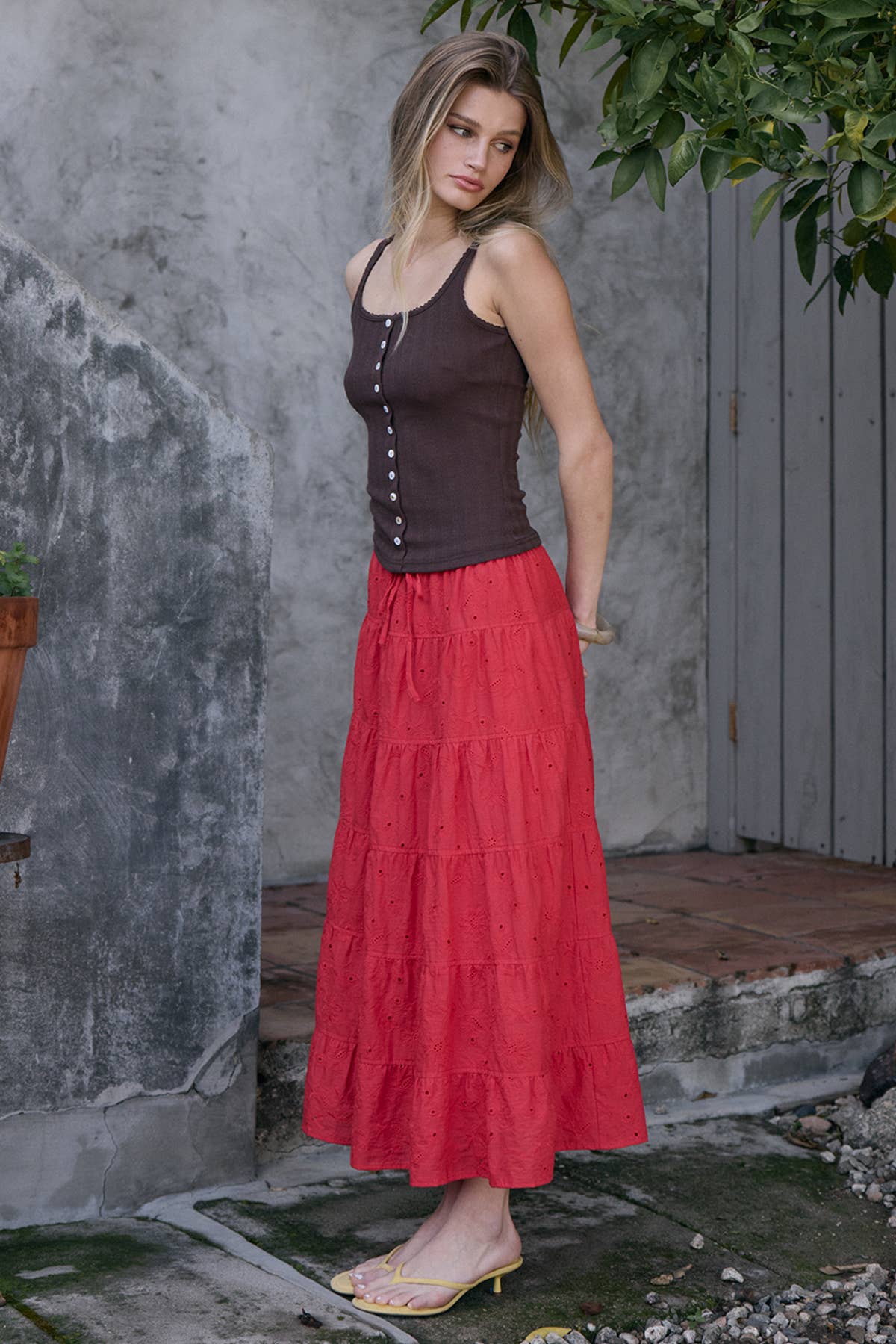 Pointelle Ribbed Button Front Knit Cami