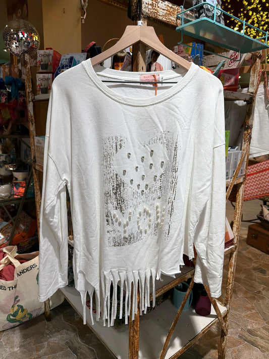 I Love You White Pearl and Rhinestone Distressed Sweatshirt