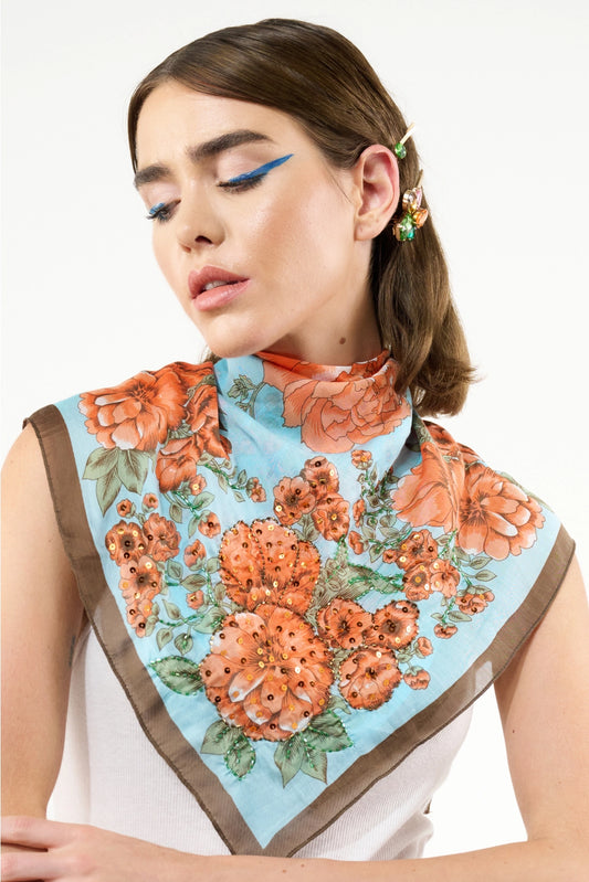 Sky Beauty Hand Embellished Scarf