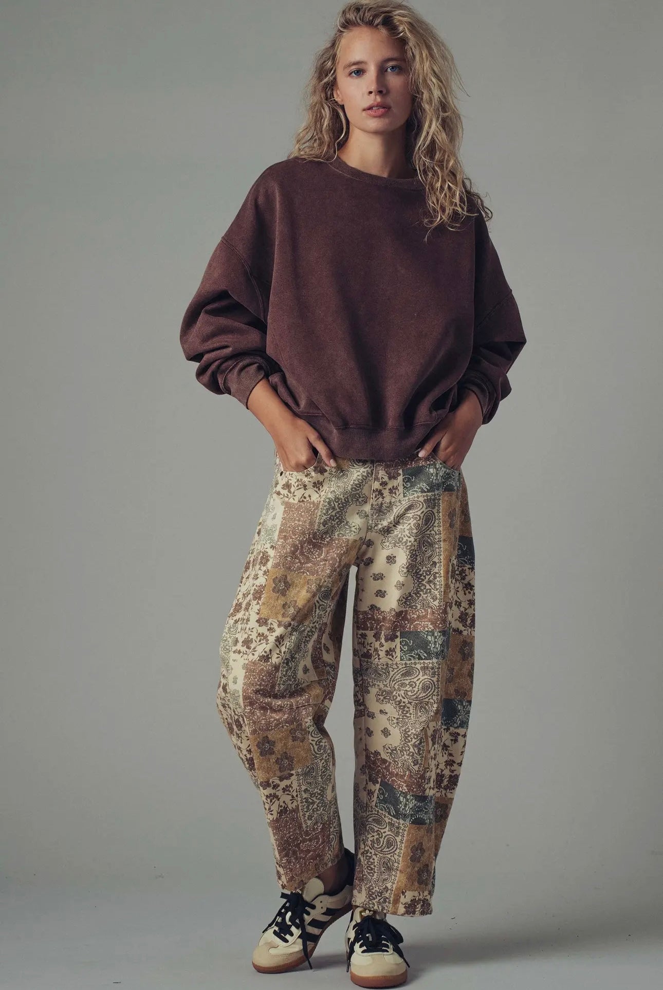 Vintage Boho Bandana Print Denim Barrel Jeans