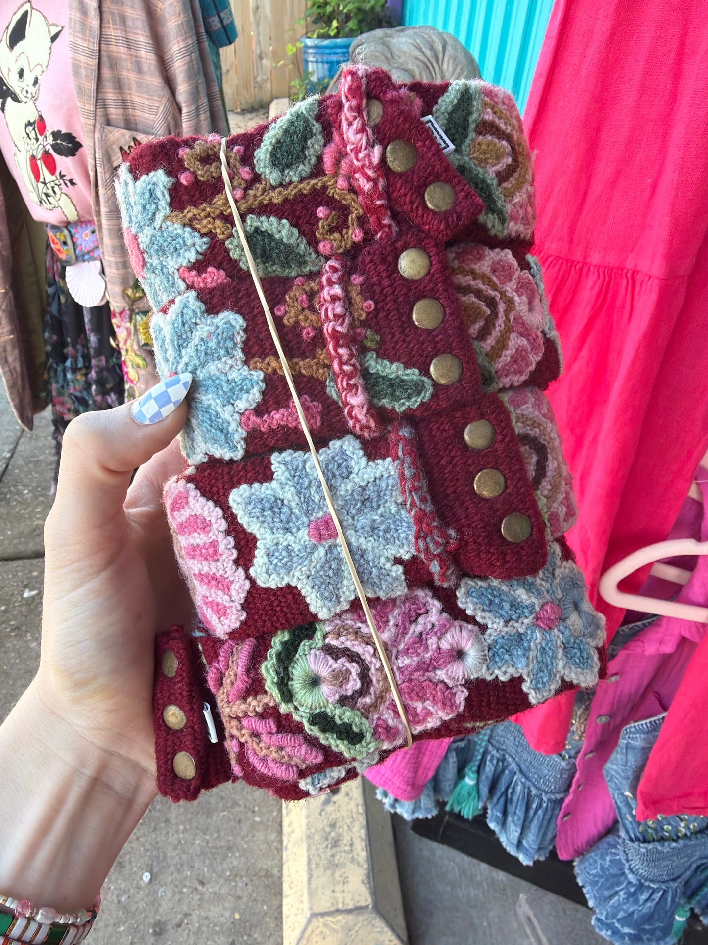 Rose Burgundy Wide Embroidered Belt