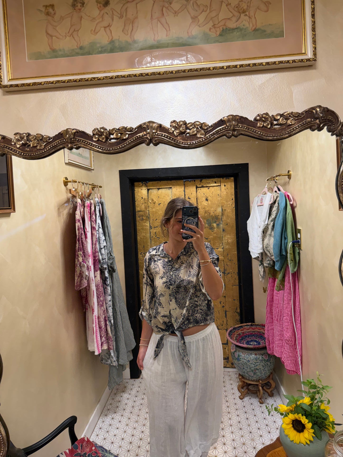Jungle Toille Linen Blouse
