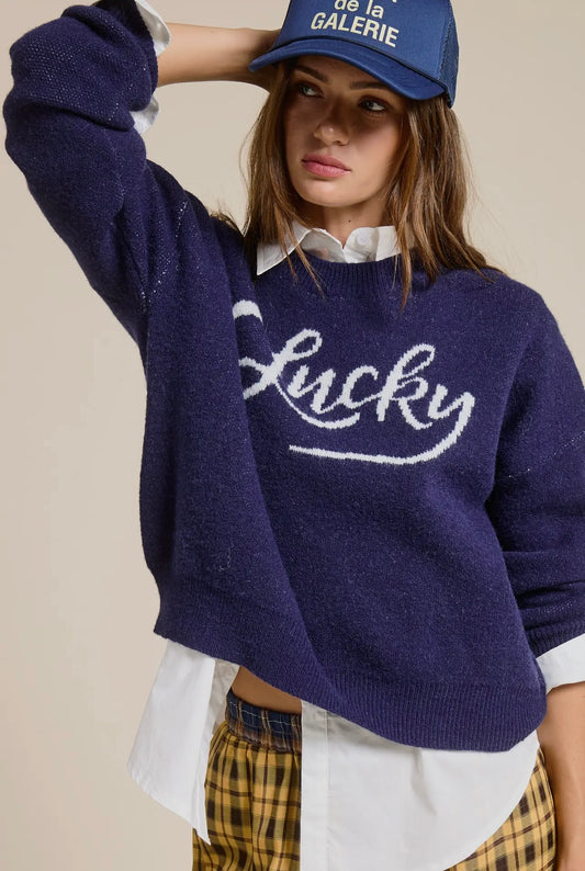 Lucky Graphic Navy Crewneck Sweater