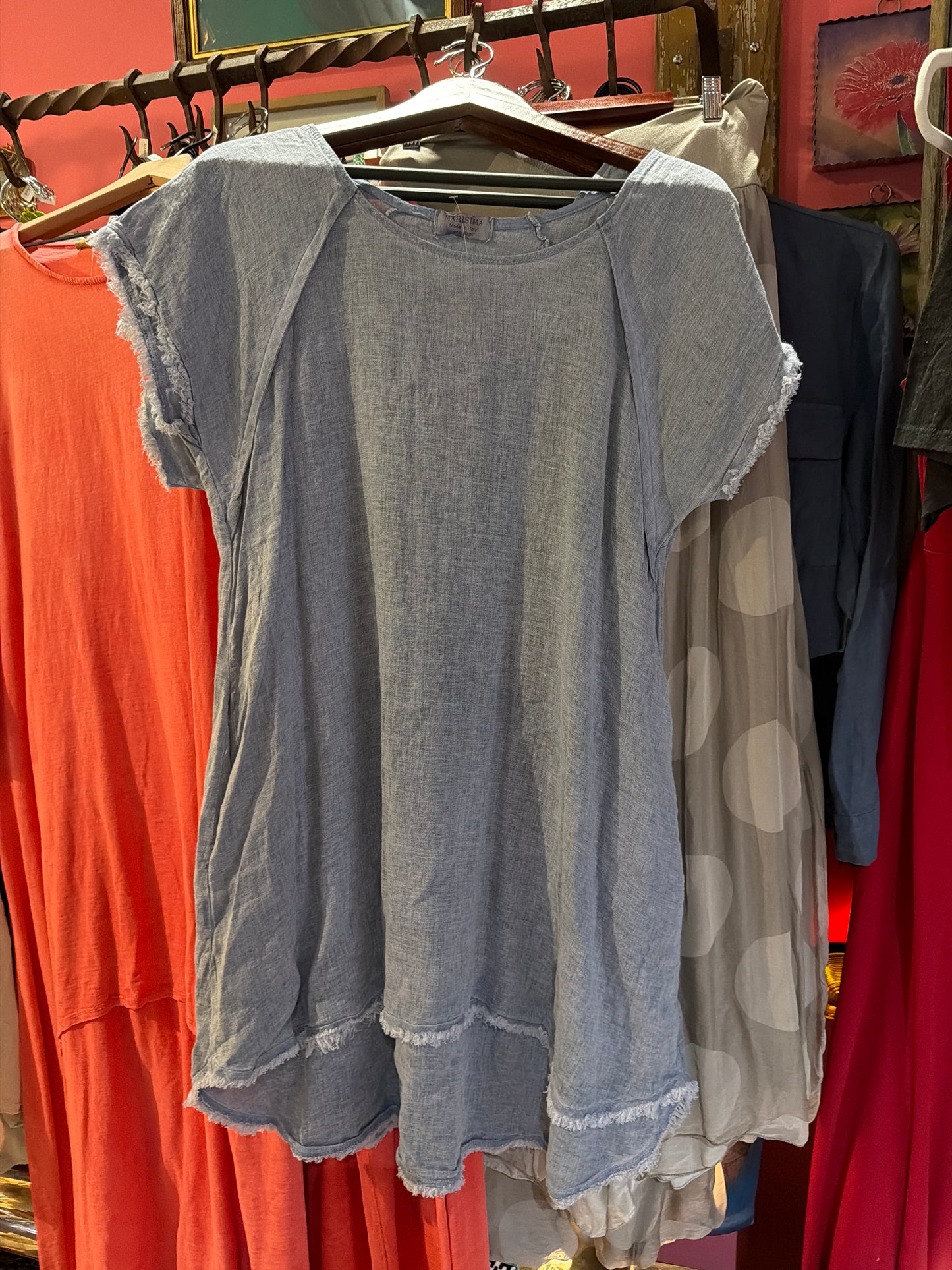 Slate Blue Linen Capped Sleeve Dress