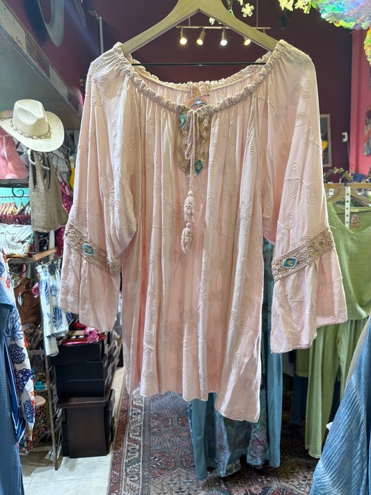 Pink runched boho long blouse