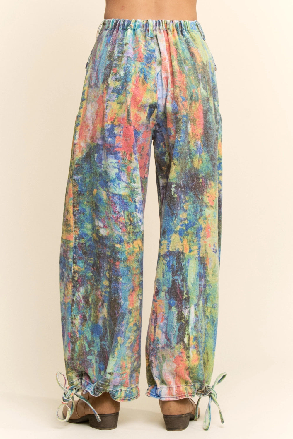 Watercolor Denim Wide Opening Mid-High Waist Pants