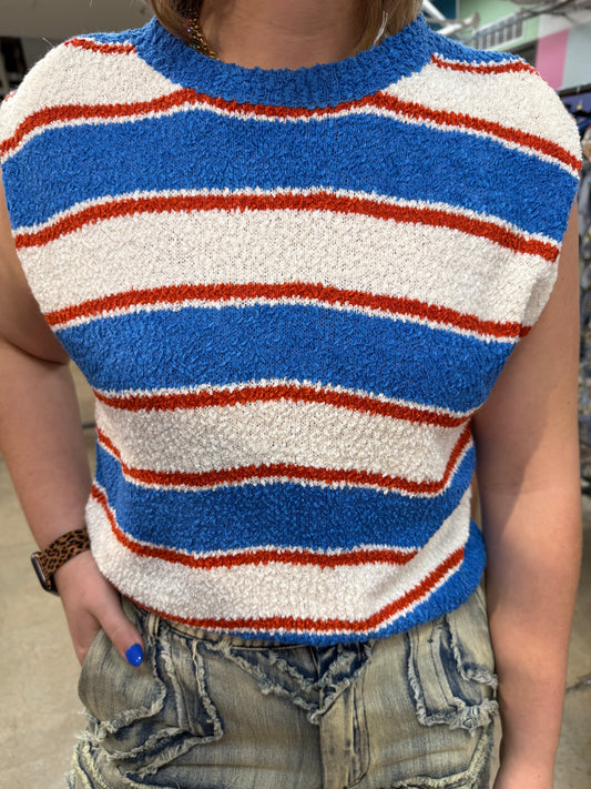 Blue & Red Striped Sweater