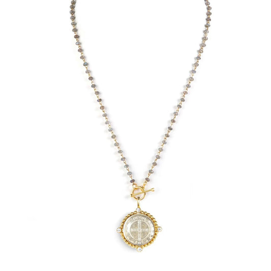Delfina - 6mm Lux Labradorite Gold Bespoke San Benito Medallion