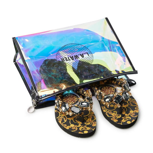 BLACK FOULARD BAROQUE SANDALS