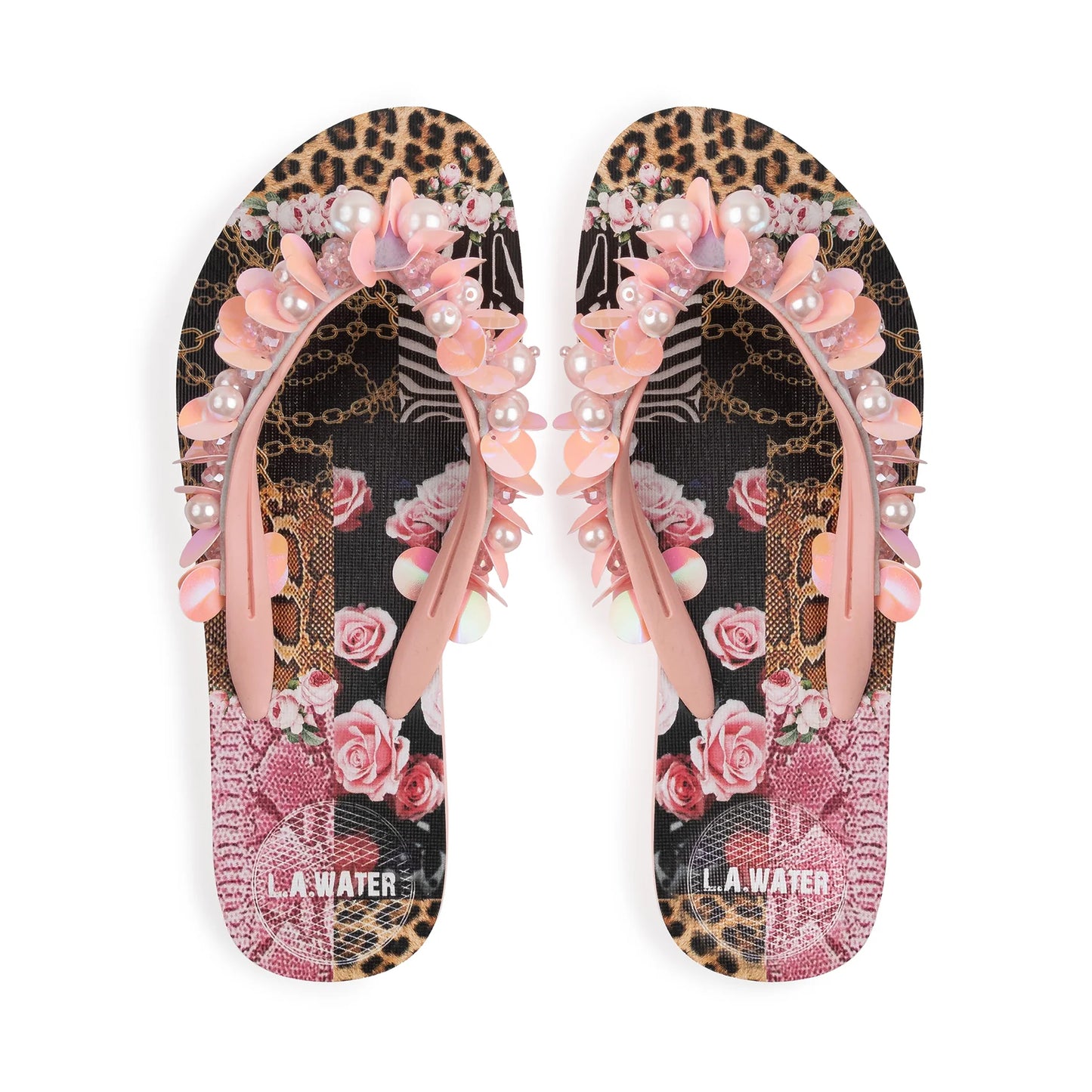 Pink Leopard Zebra Patch slippers