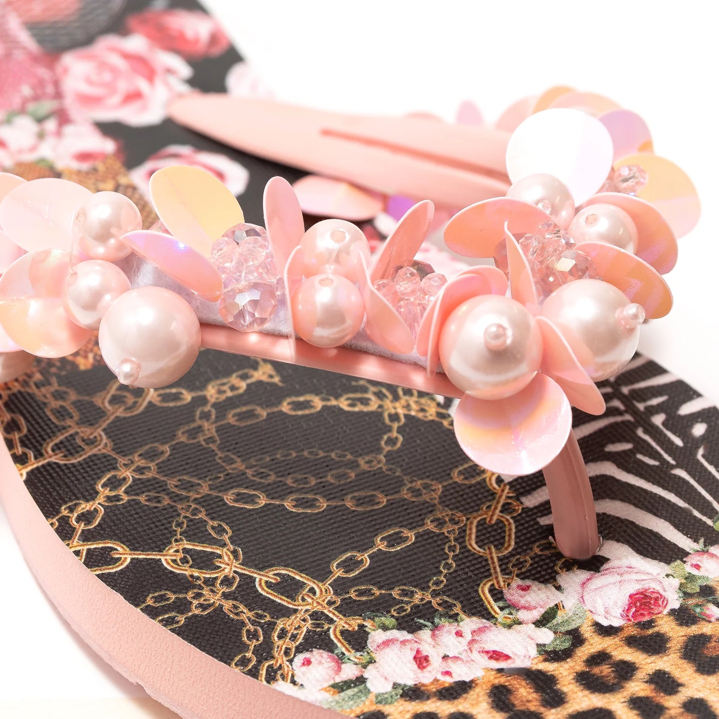 Pink Leopard Zebra Patch slippers