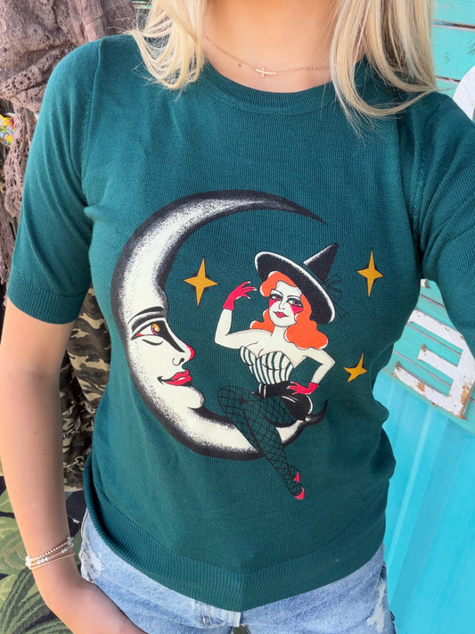 My Beloved Witch short sleeve Sweater in Peacock