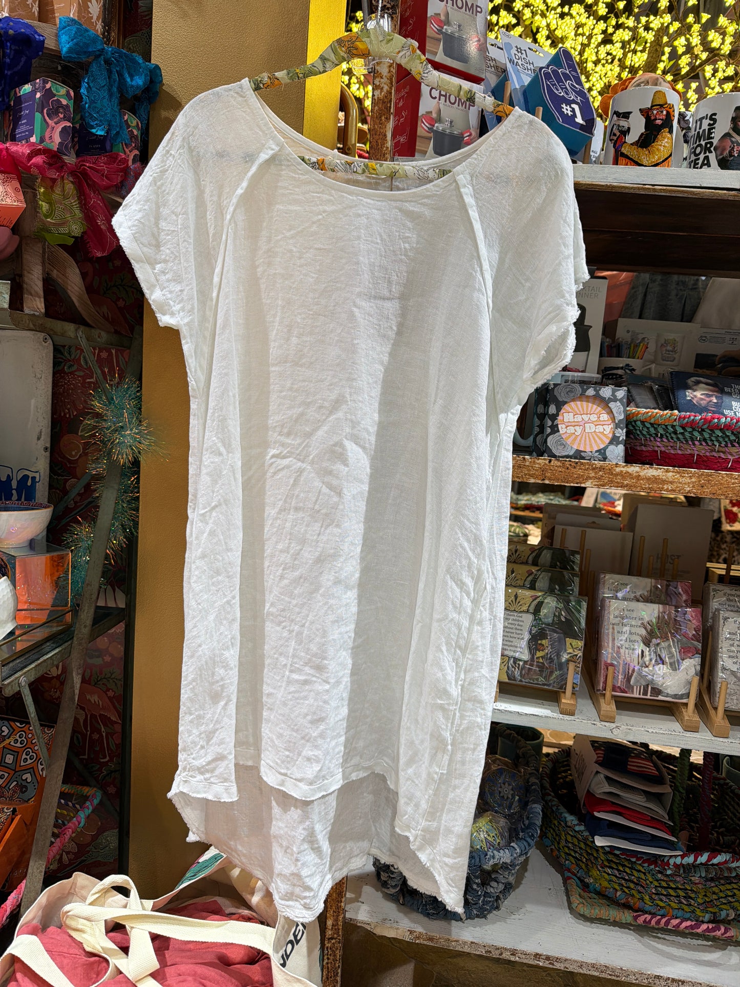 White Linen Capped Sleeve Dress